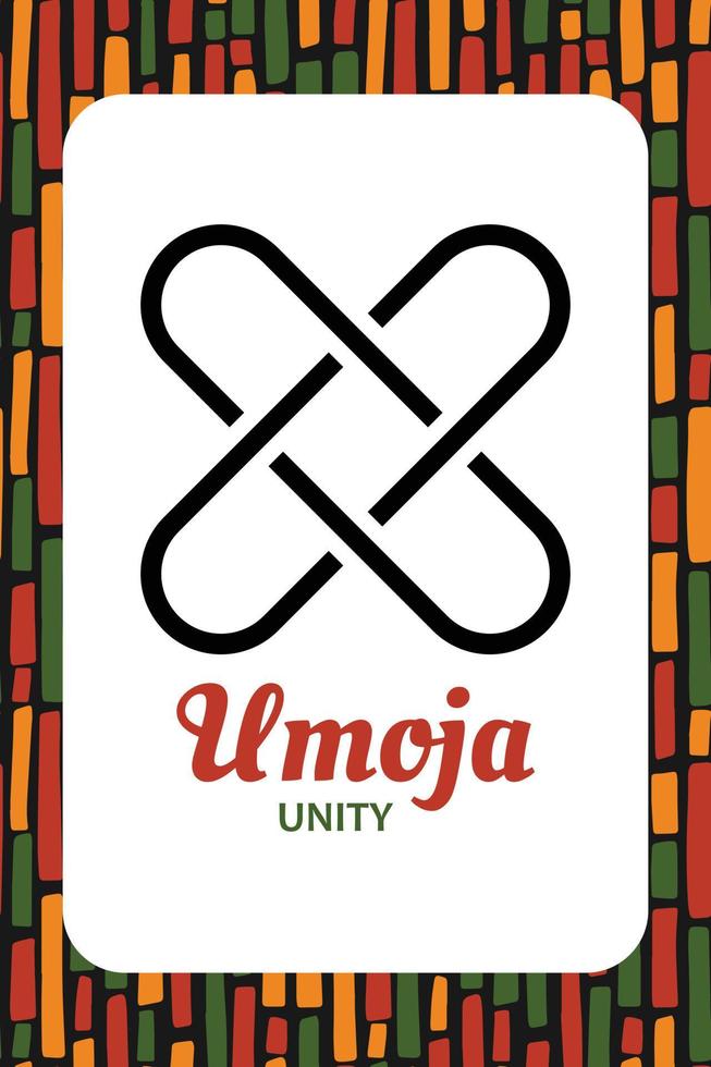 sete princípios do cartão kwanzaa. símbolo umoja significa unidade. design de cartaz educacional de herança africana vetor