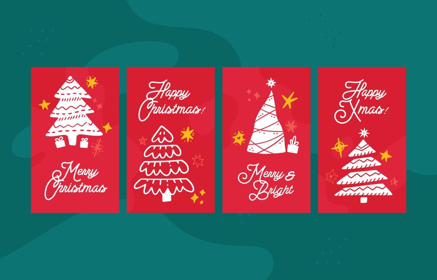cartões de doodle de árvore de natal para celebração de natal vetor