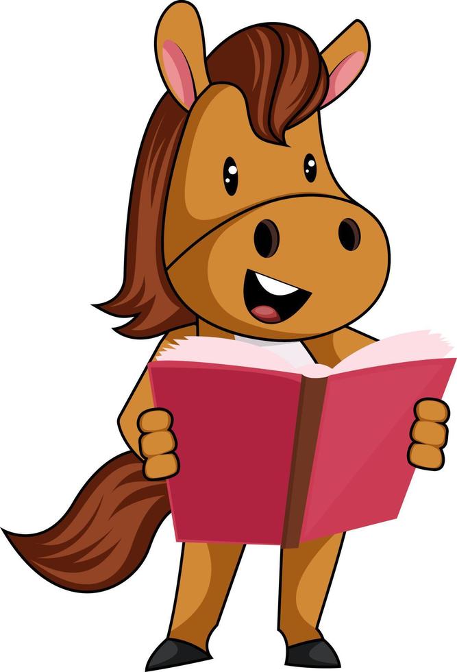 cavalo com livro, ilustração, vetor em fundo branco.