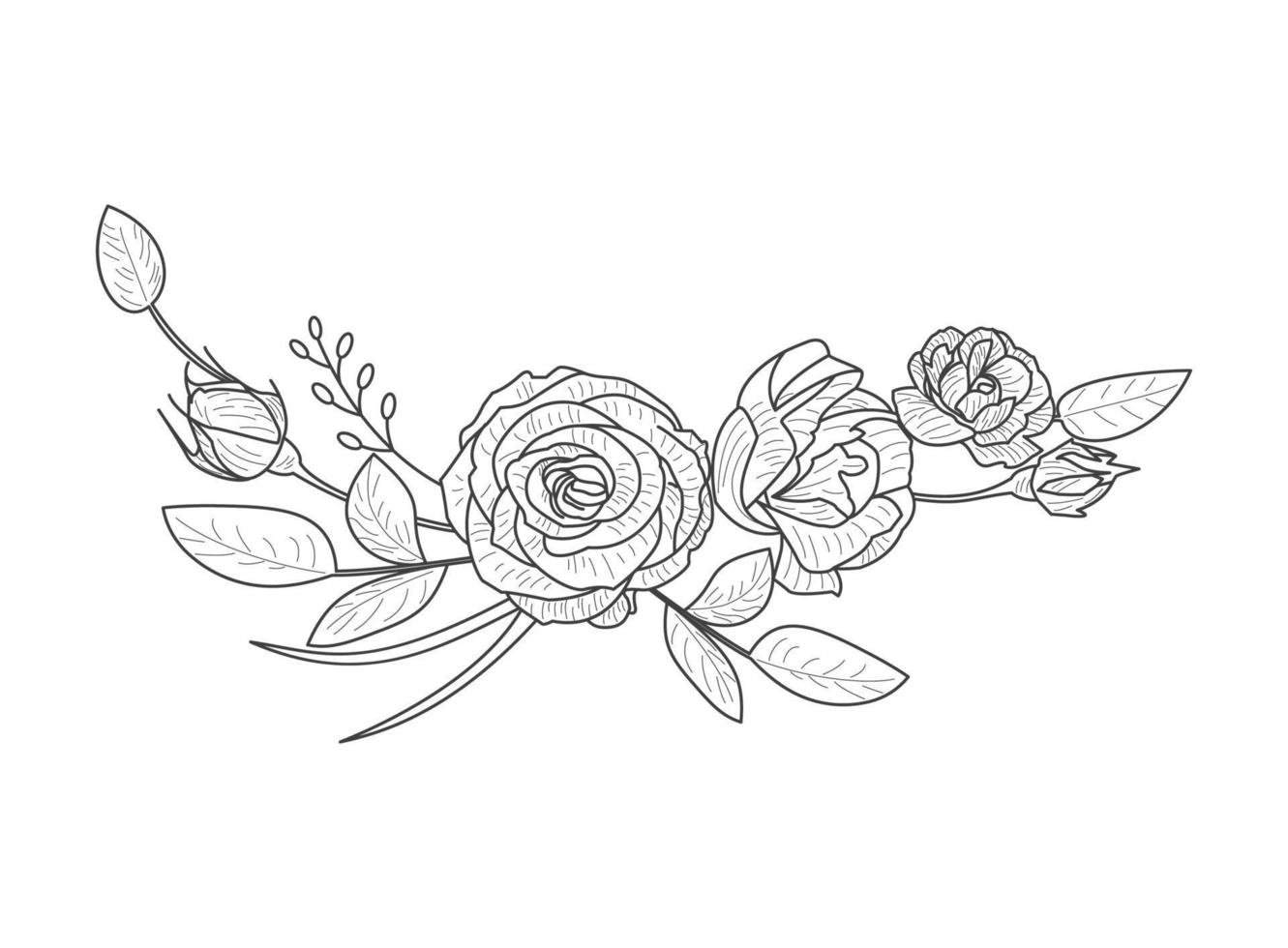mão desenhada flores isoladas detalhadas rosa e folhas em estilo vintage. ele pode ser usado para gravura, folha. vetor