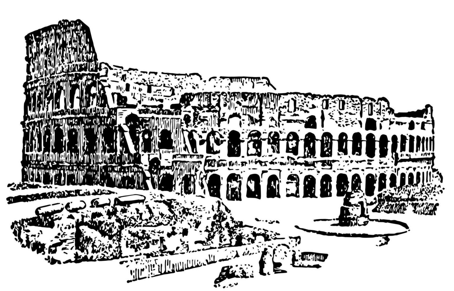 Coliseu de Roma, o maior dos anfiteatros romanos, gravura vintage. vetor