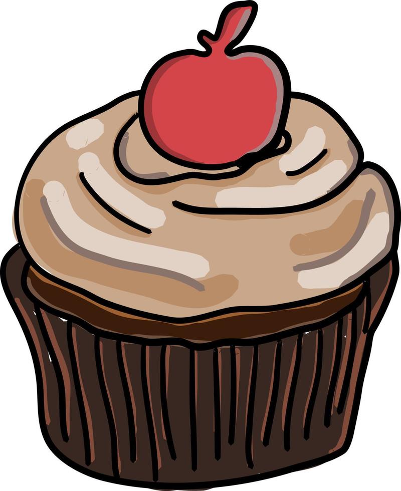 cupcake com cereja no topo, ilustração, vetor em fundo branco.