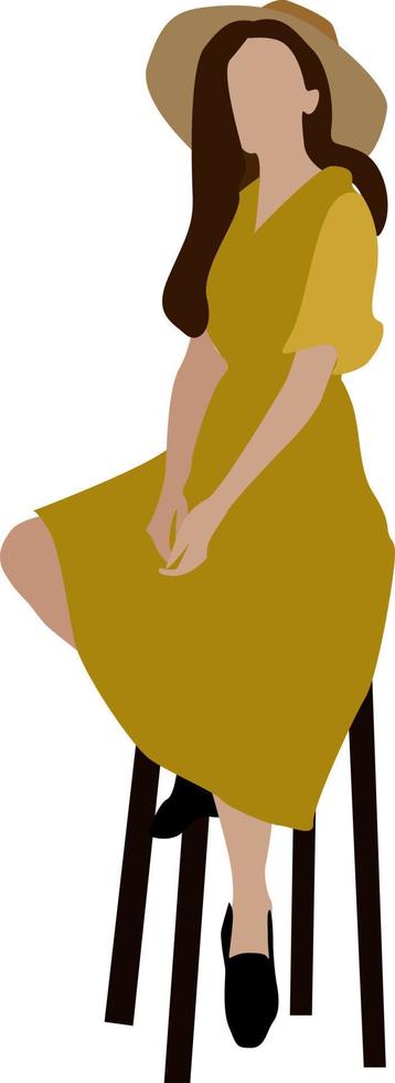 menina com vestido amarelo, ilustração, vetor em fundo branco.