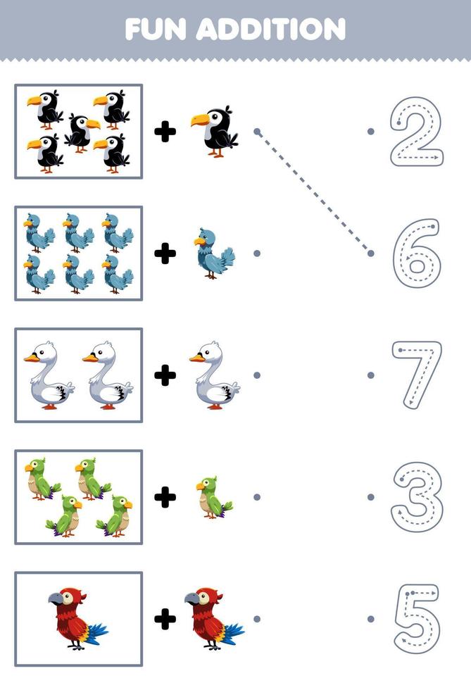 Educação jogos para crianças encontrar a mesmo cenário dentro cada linha do  fofa desenho animado tucano pomba periquito papagaio imprimível animal  planilha 23362066 Vetor no Vecteezy