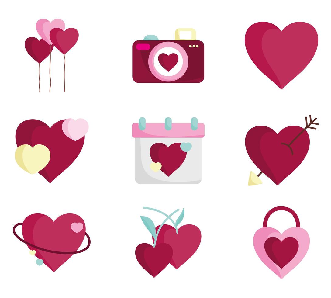 conjunto de ícones românticos para o dia dos namorados vetor