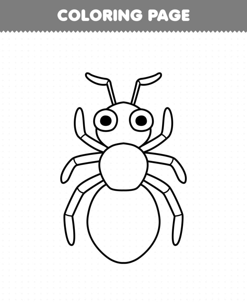 jogo de educação para crianças página para colorir de planilha de bug imprimível de arte de formiga de desenho animado bonito vetor