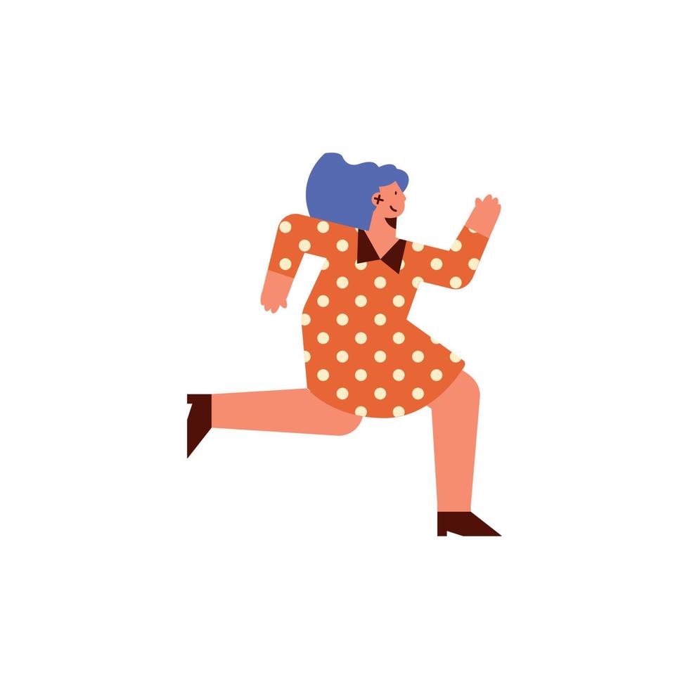 mulher correndo com vestido pontilhado vetor
