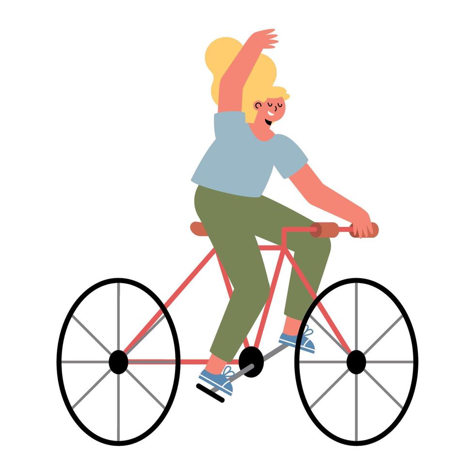 mulher loira de bicicleta vetor