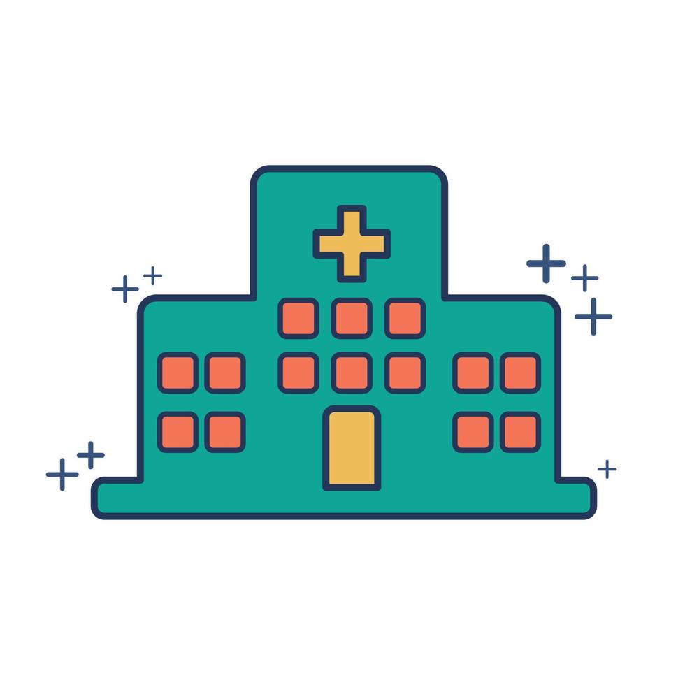 hospital ícone vector ilustração estilo glifo design com cor e sinal de adição. isolado no fundo branco.