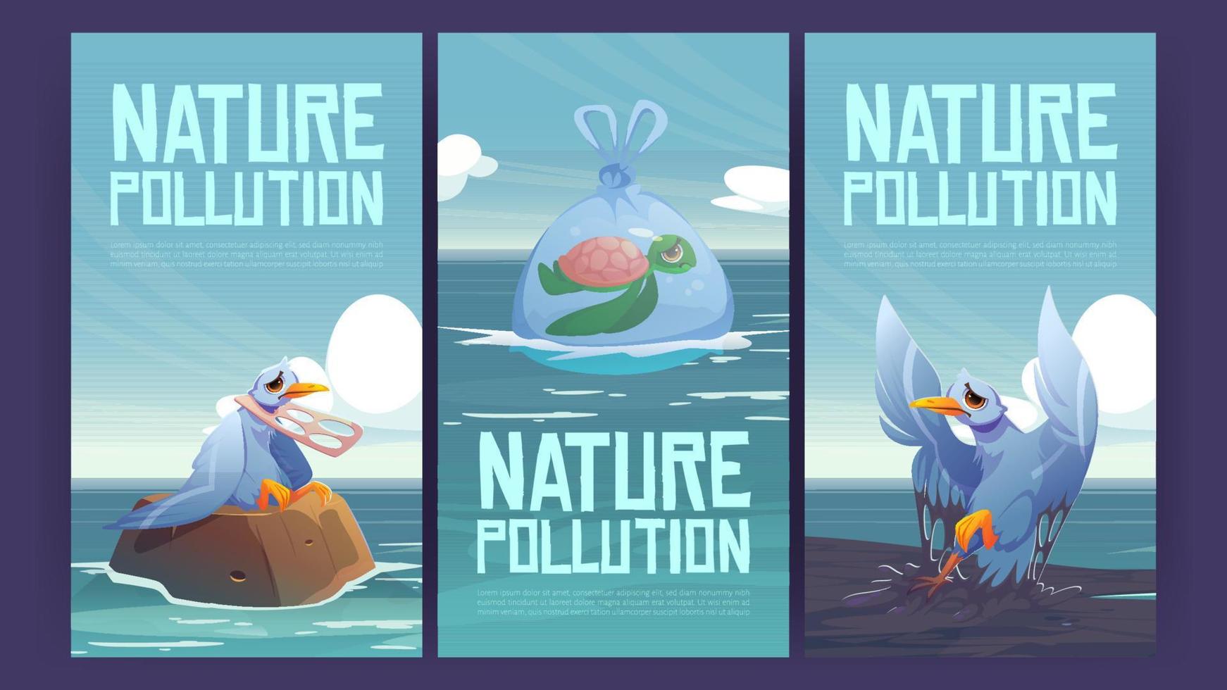 cartaz de poluição da natureza com lixo e derramamento de óleo vetor