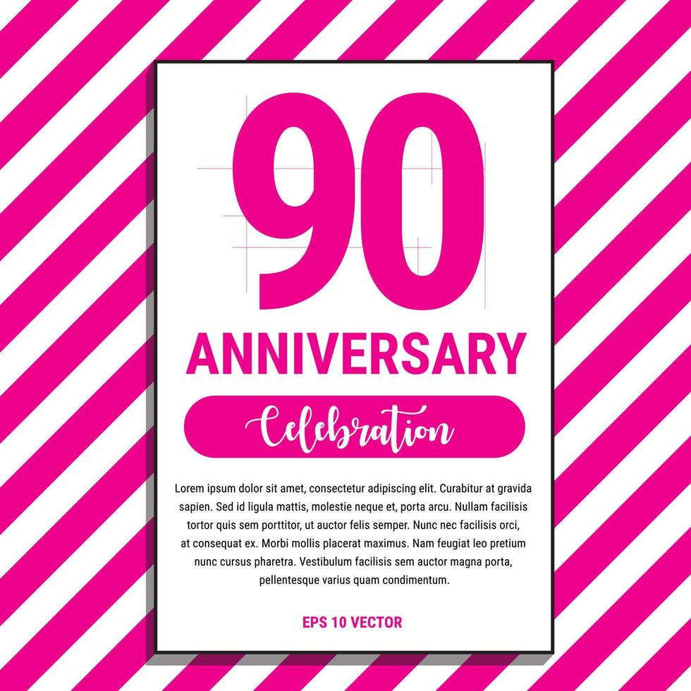 projeto de comemoração de aniversário de 90 anos, na ilustração vetorial de fundo rosa listra. vetor eps10
