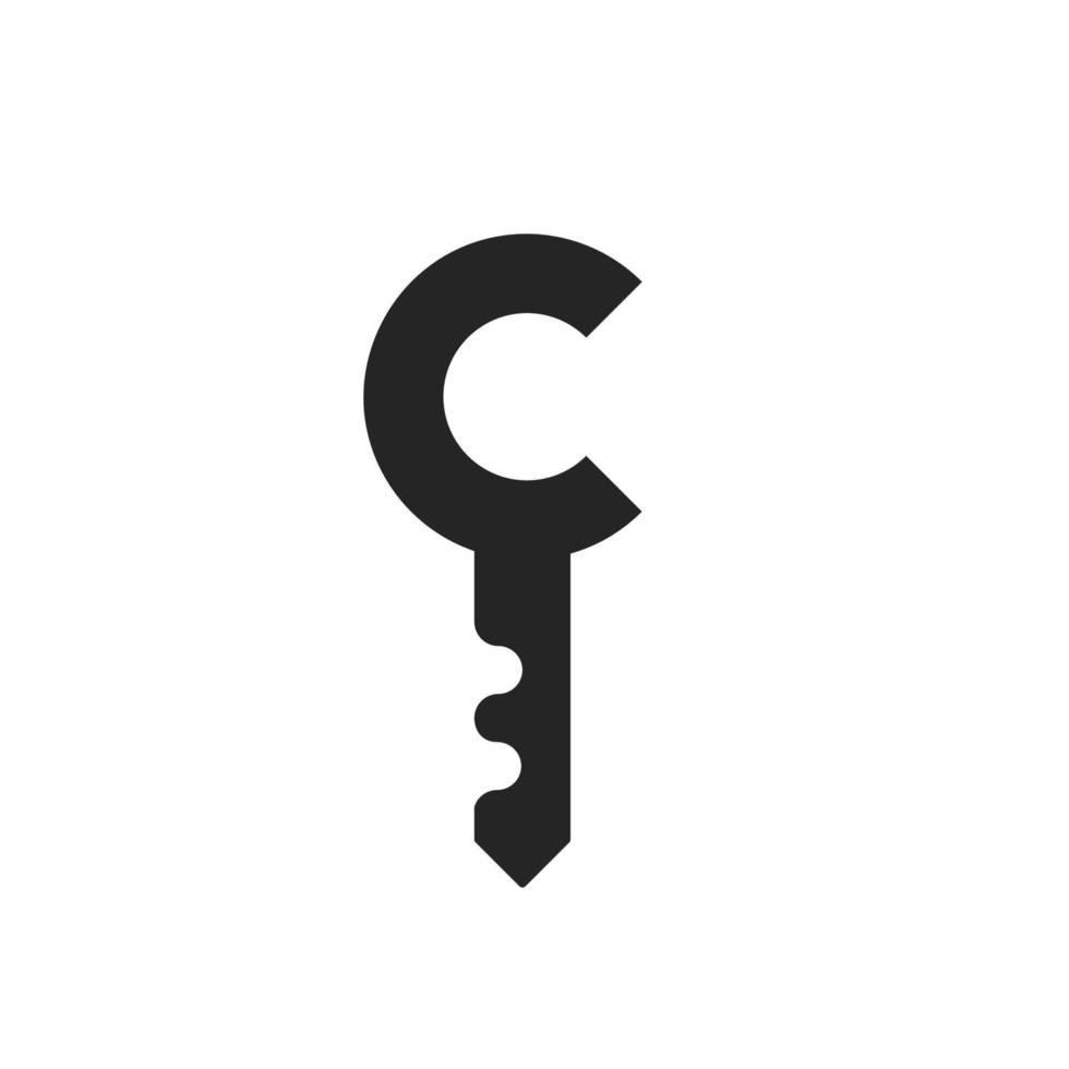 letra c, logotipo seguro com símbolo de chave vetor