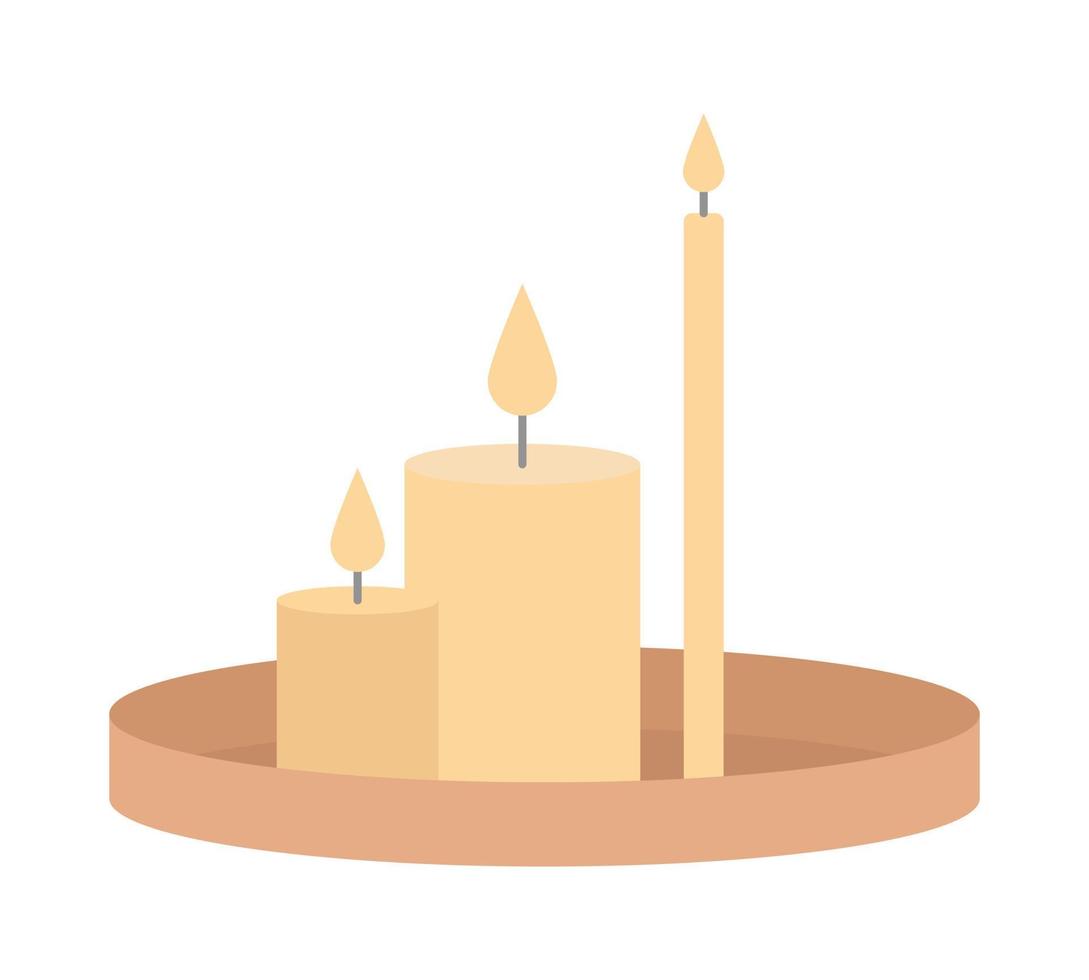 velas e objeto de vetor de cor semi plana de bandeja. elemento editável. item de tamanho completo em branco. decoração para sala de estar ilustração de estilo cartoon simples para web design gráfico e animação