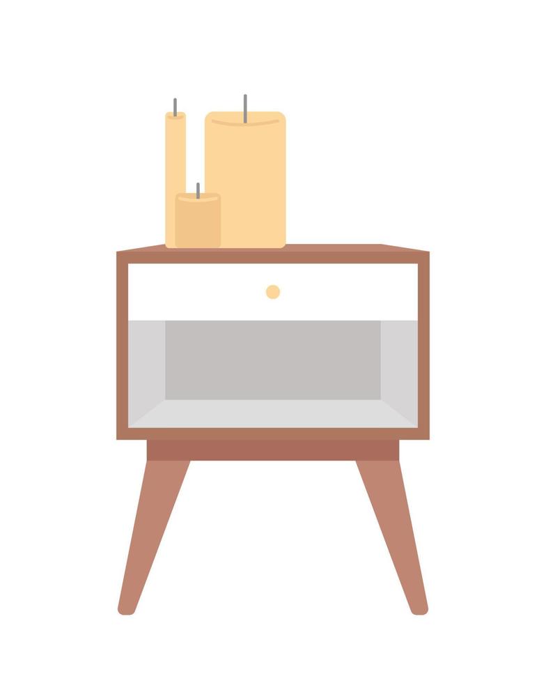 mesa de cabeceira do quarto com objeto de vetor de cor semi plana de velas. elemento editável. item de tamanho completo em branco. design de interiores simples ilustração de estilo cartoon para web design gráfico e animação