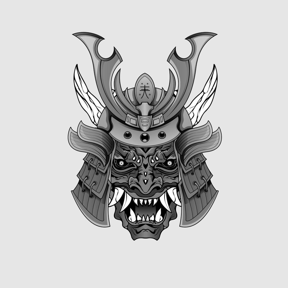 tatuagens pretas máscara de samurai oni diabo ilustração de capacete guerreiro tradicional japonês. conceito militar e histórico para modelos de símbolos e emblemas adequados para tatuagens vetor