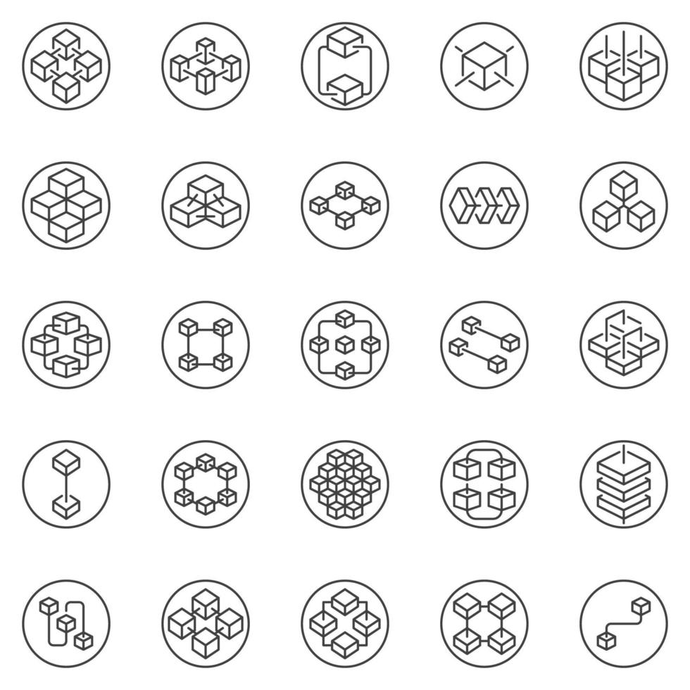 conceito de tecnologia blockchain contorno conjunto de ícones redondos - símbolos de círculo de cadeia de blocos vetoriais vetor