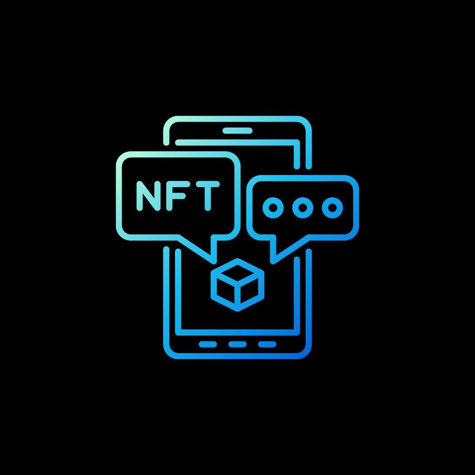nft no ícone azul do contorno da tela do smartphone. sinal de linha de vetor de token não fungível