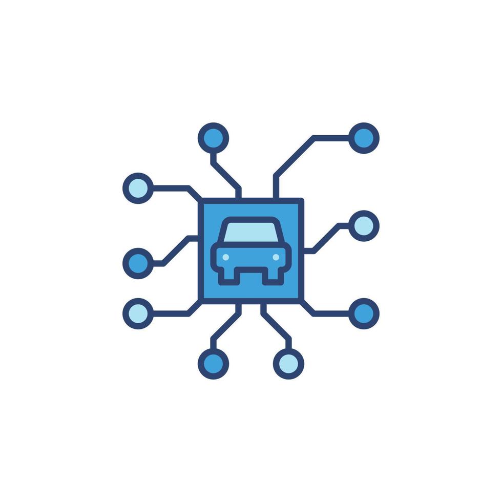 ícone azul de chip de automóvel autônomo. símbolo de vetor de piloto automático