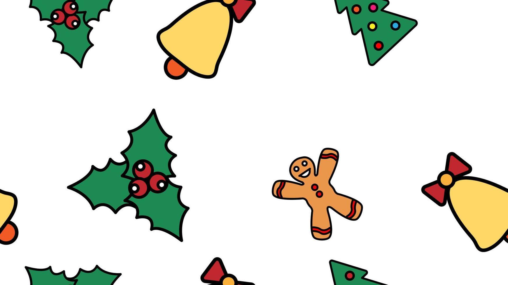 de fundo vector sem costura de biscoitos de Natal. árvore de gengibre de padrão de férias, sino, anjo, pirulito, floco de neve