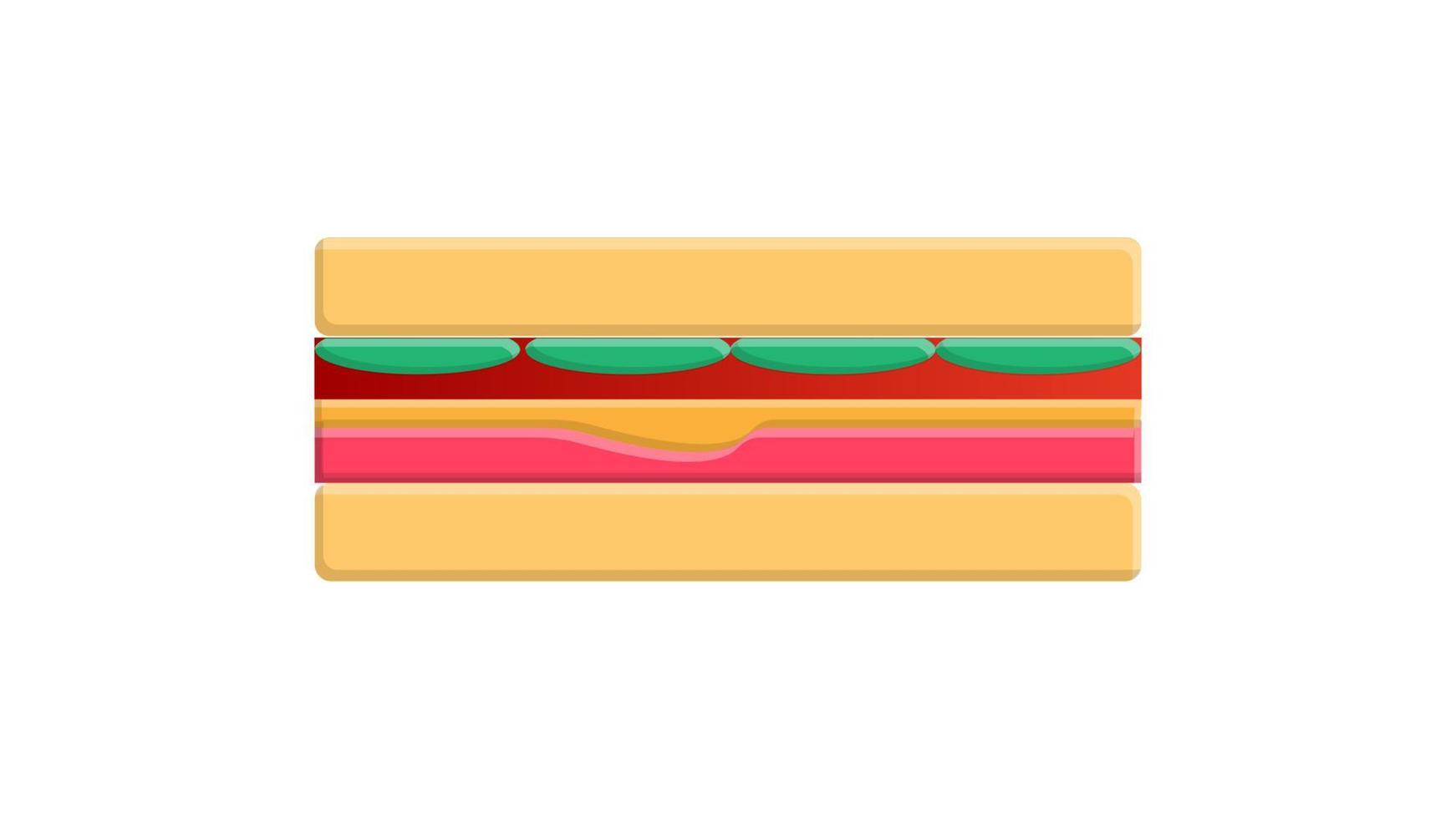 sanduíche apetitoso e saboroso em um fundo branco, ilustração vetorial. sanduíche recheado com carne, queijo e ervas. sanduíche para lanche e almoço. café da manhã farto para a família vetor