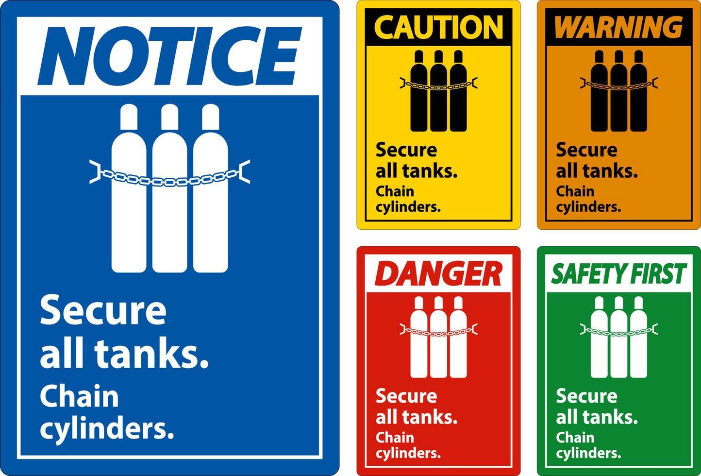 sinal de aviso seguro todos os tanques, cilindros de corrente vetor