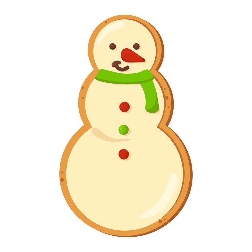 boneco de neve de gengibre isolado no fundo branco. biscoito de gengibre de natal. comida de férias de inverno. feliz Ano Novo. feliz feriado de natal. ilustração vetorial. vetor