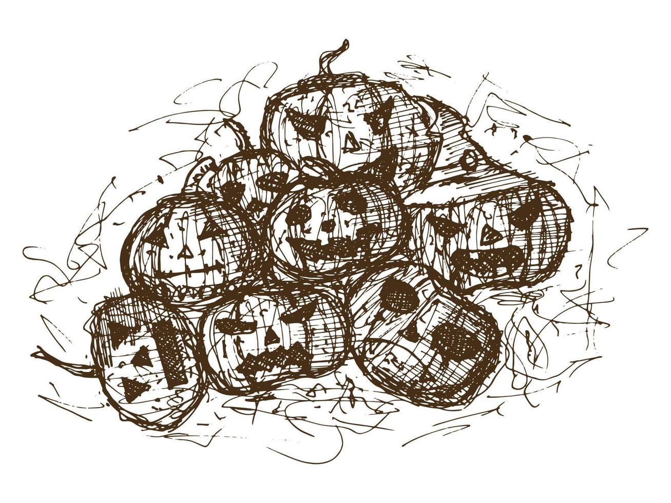 desenho de mão monocromático halloween abóbora maligna vetor