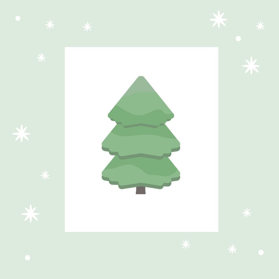 cartão de inverno com árvore de natal e flocos de neve em cores verdes vetor