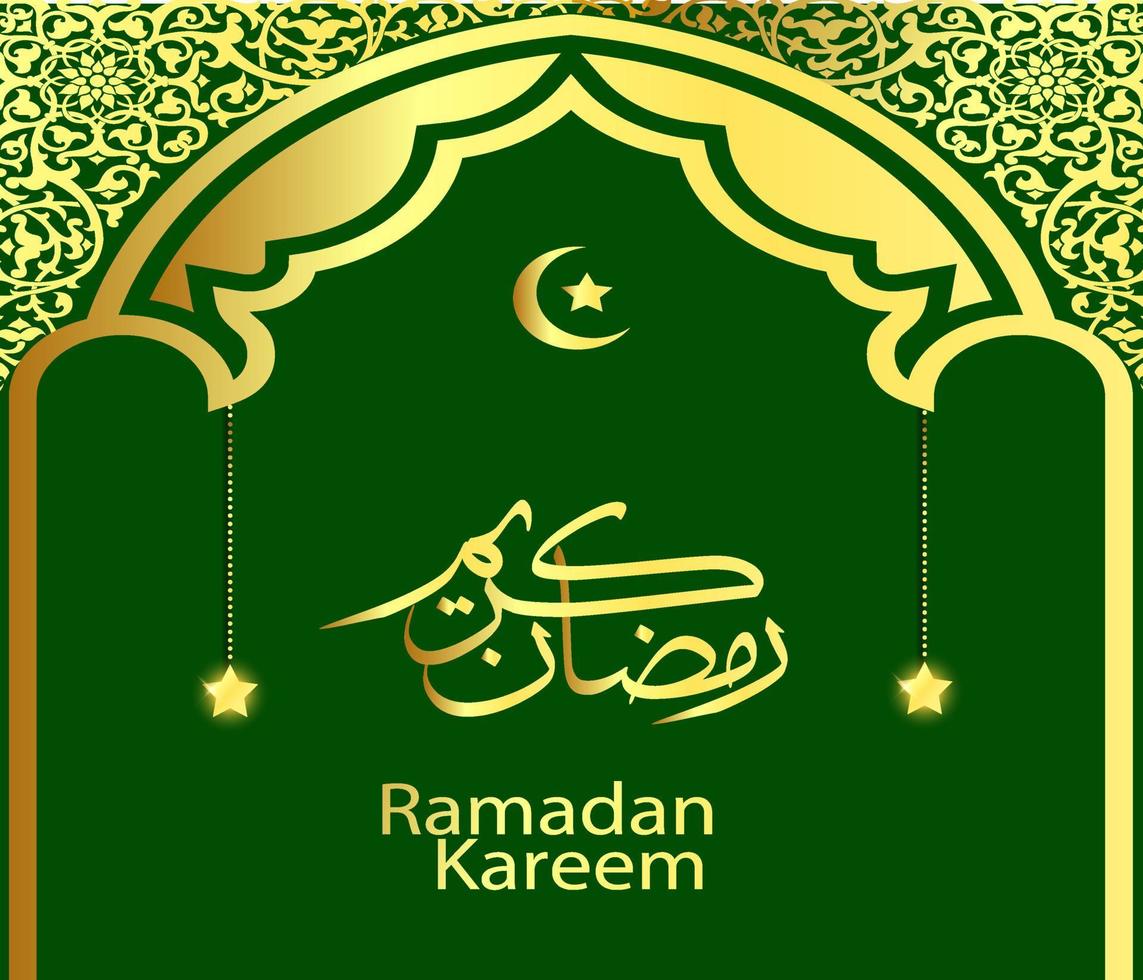 bandeira verde e dourada do ramadan kareem árabe vetor