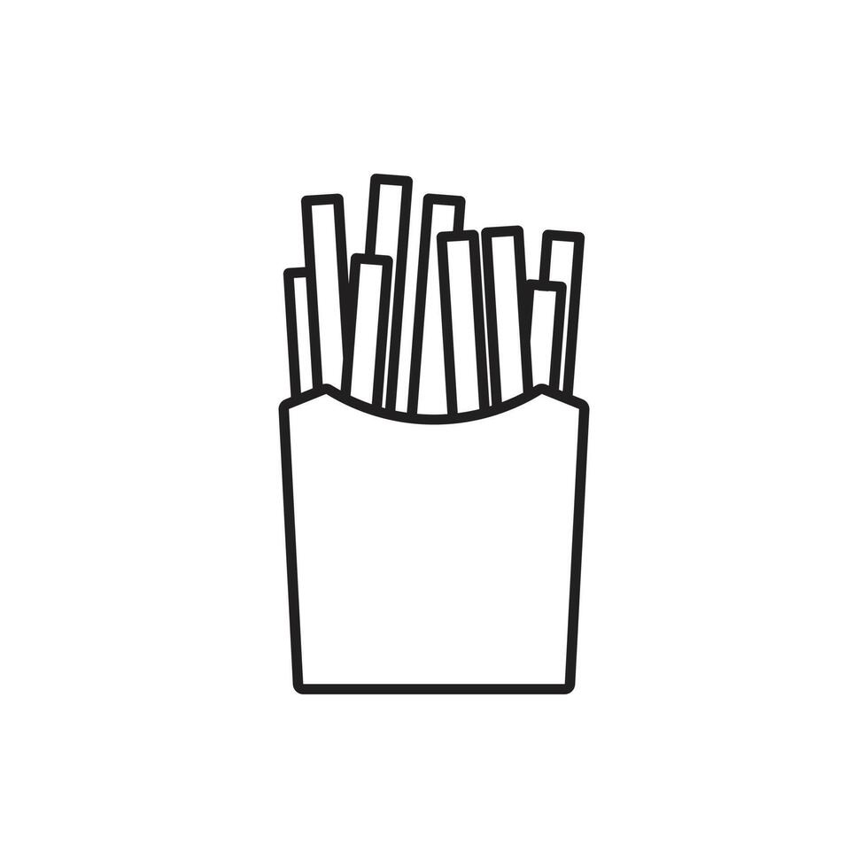 ícone de batatas fritas de fast food de vetor preto eps10 isolado no fundo branco. batatas fritas fritas em um símbolo de pacote em um estilo moderno simples e moderno para o design do seu site, logotipo e aplicativo móvel