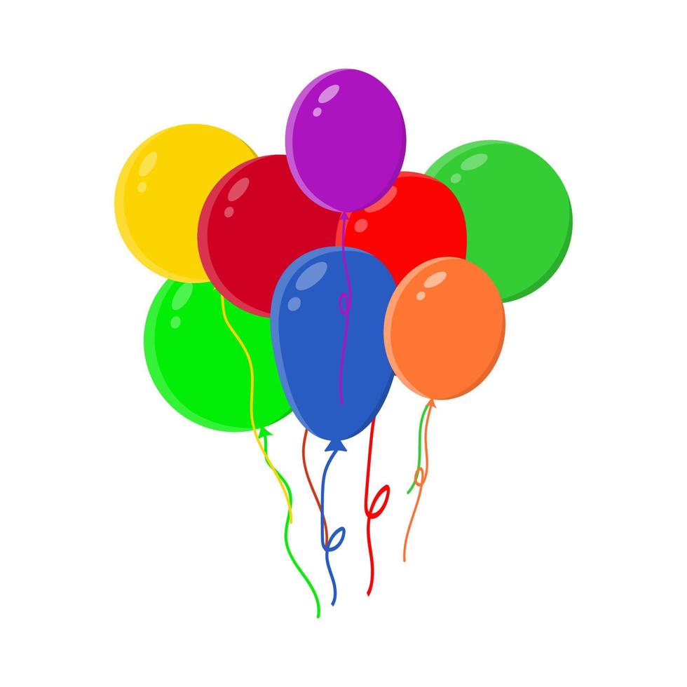 balões de desenhos animados voadores de borracha de cor com corda. conjunto isolado em balões brancos. ilustração vetorial de estoque. vetor