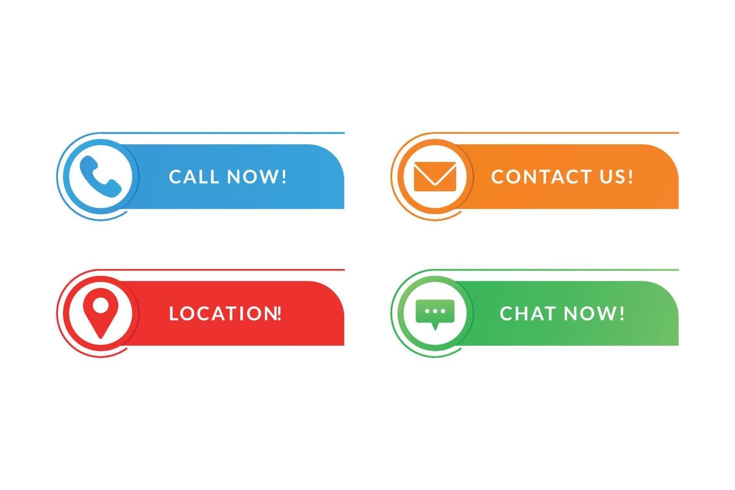 botão entre em contato conosco. ligue agora, entre em contato conosco, localização e chat agora botões. vetor