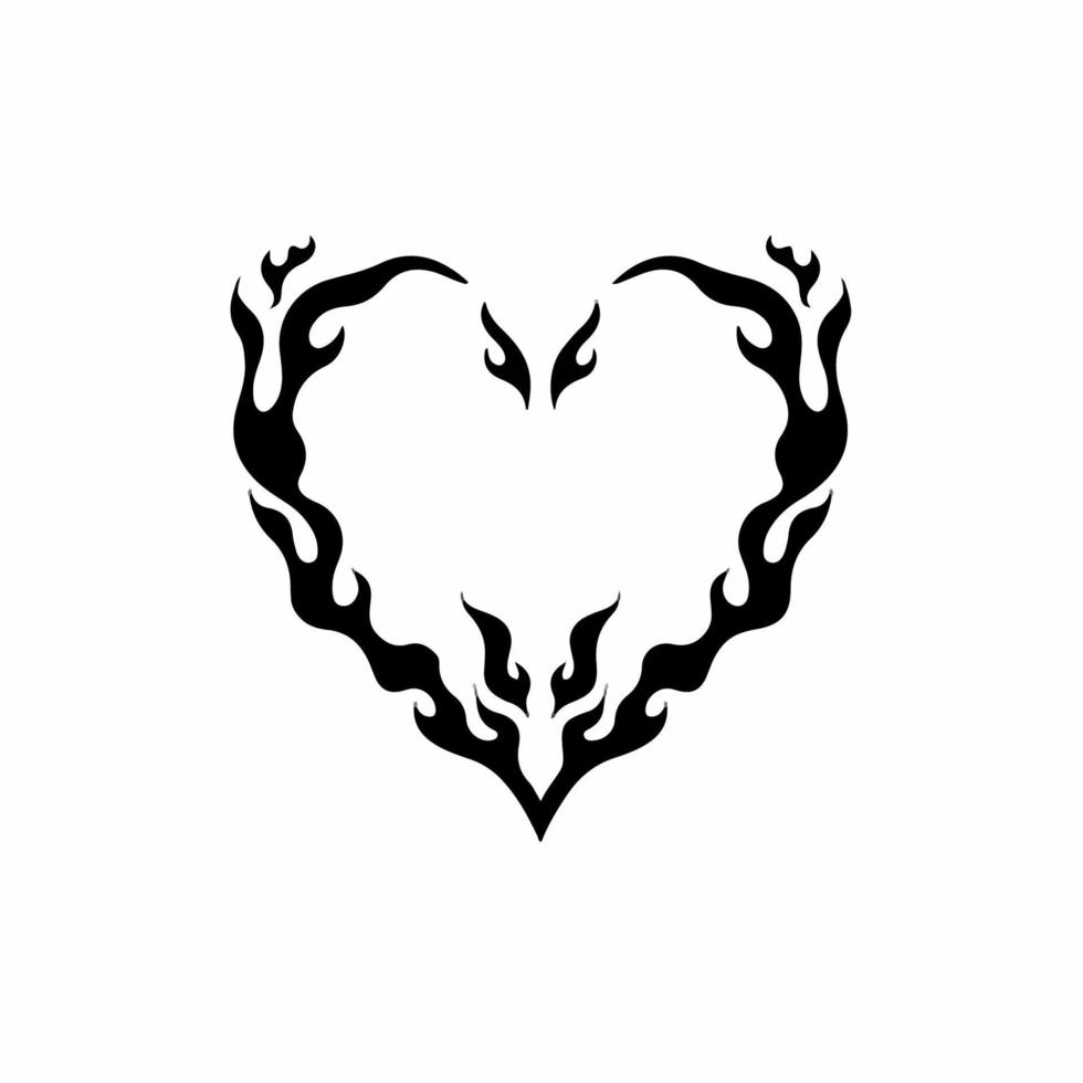 amor de coração em chamas no logotipo do símbolo de fogo no fundo branco. conceito de design de tatuagem de estêncil tribal. ilustração vetorial plana. vetor