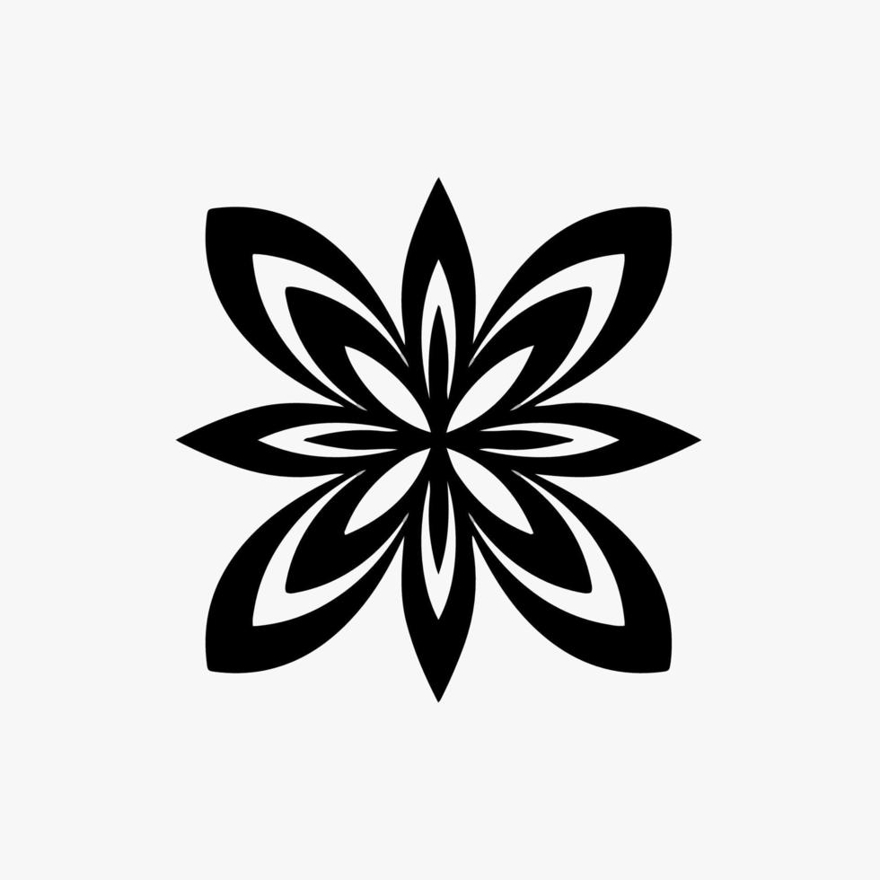 logotipo de símbolo de flor tribal mandala preta sobre fundo branco. desenho de tatuagem de decalque de estêncil. ilustração vetorial plana. vetor