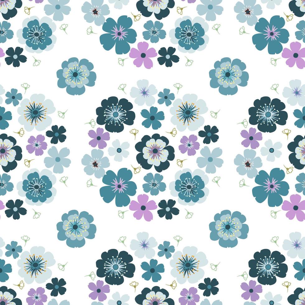 pastel azul margarida pétala flor de primavera flor vetor padrão sem emenda, ilustração de flora abstrata desenho em fundo branco para impressão de têxteis de tecido de moda, papel de parede e embrulho de papel