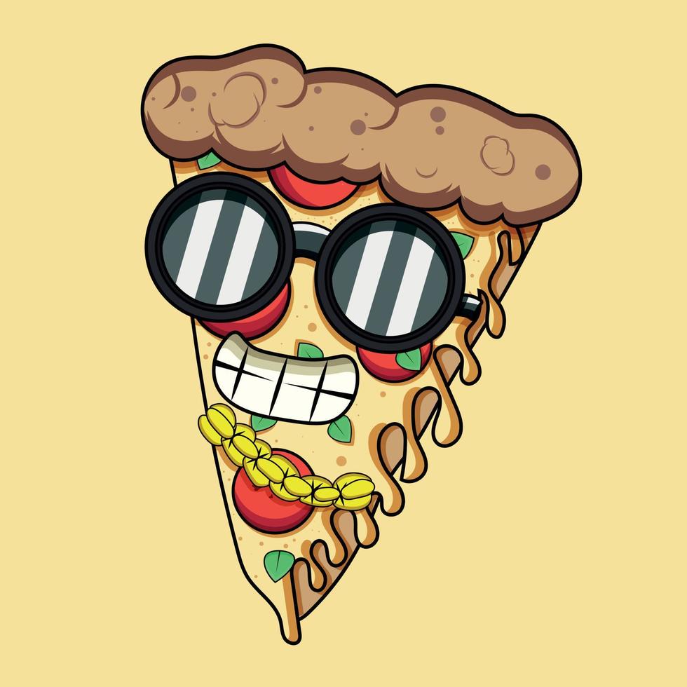 óculos de sol engraçados dos desenhos animados de fatia de pizza vetor