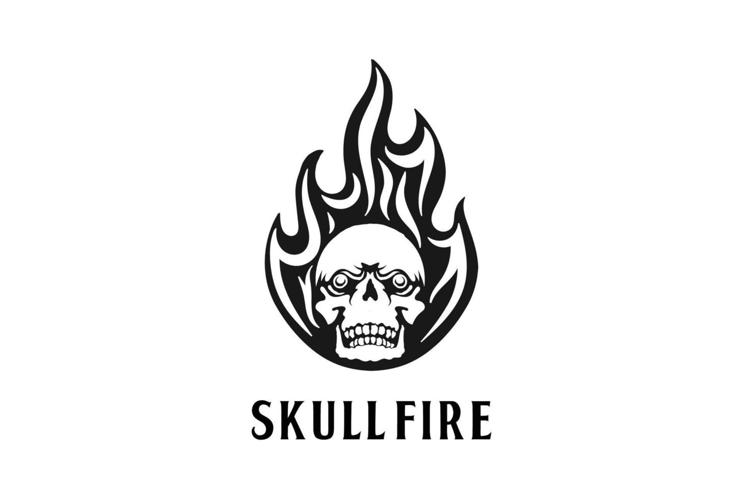 cabeça de caveira preta vintage queima chamas de fogo para design de logotipo de tatuagem vetor