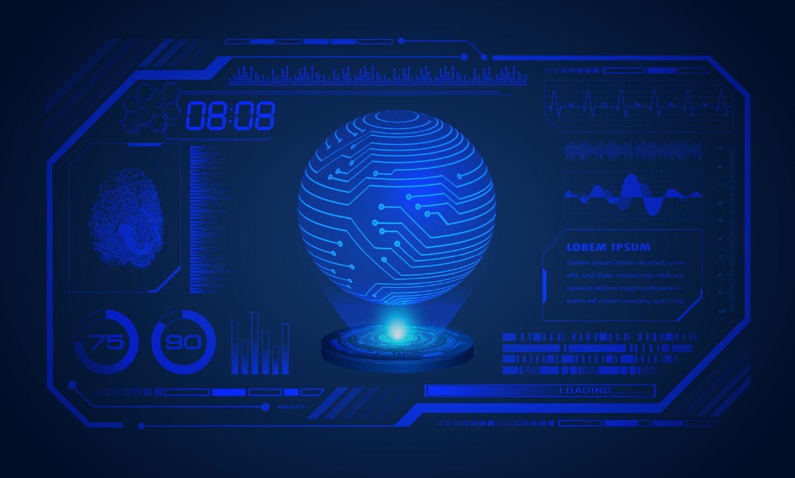 tela azul de tecnologia hud moderna com fundo globo vetor