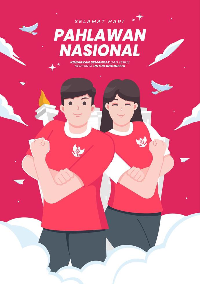 selamat hari pahlawan nasional significa feliz dia dos heróis nacionais indonésios vetor