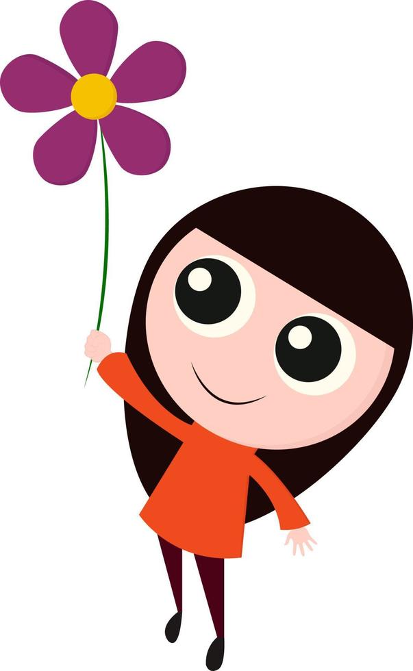 uma garota de laranja segurando uma ilustração de flor, vetor ou cor.