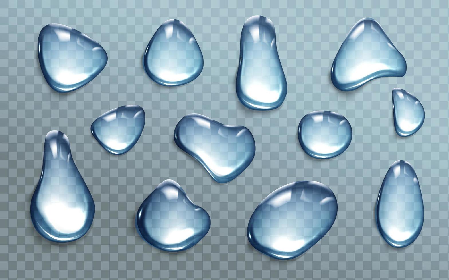 gotas de água azul em fundo transparente vetor