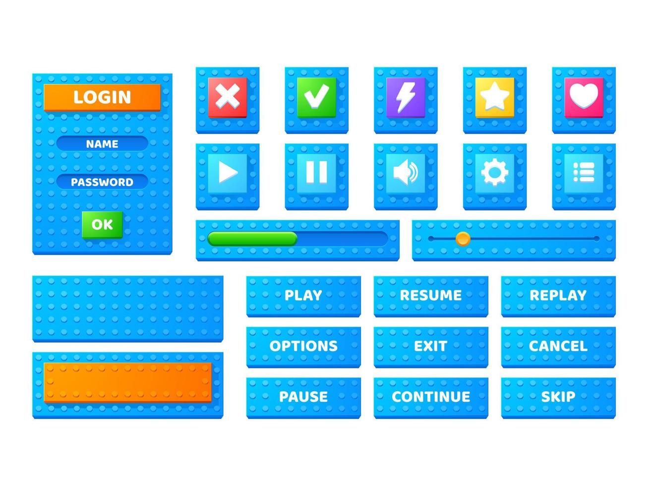 definir elementos do menu do jogo bloquear interface de textura de brinquedo vetor