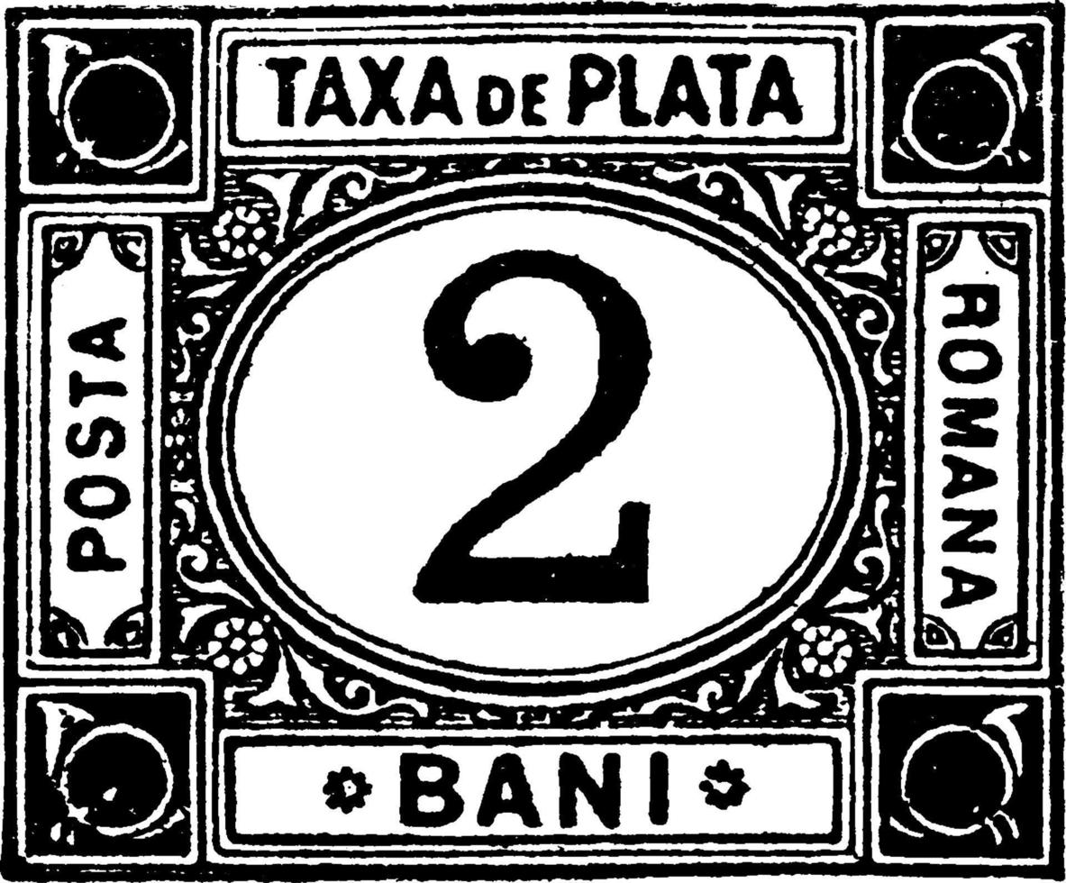 Romênia 2 bani selo de carta não paga, 1881, ilustração vintage vetor