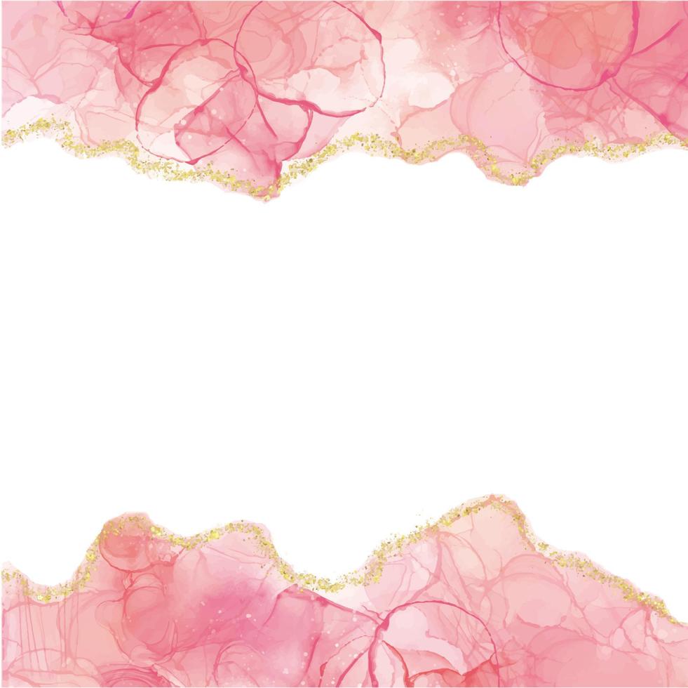 quadro de tinta de álcool aquarela rosa pastel abstrato com glitter dourado. efeito de desenho de mármore pastel. modelo de design de ilustração para convite de casamento vetor