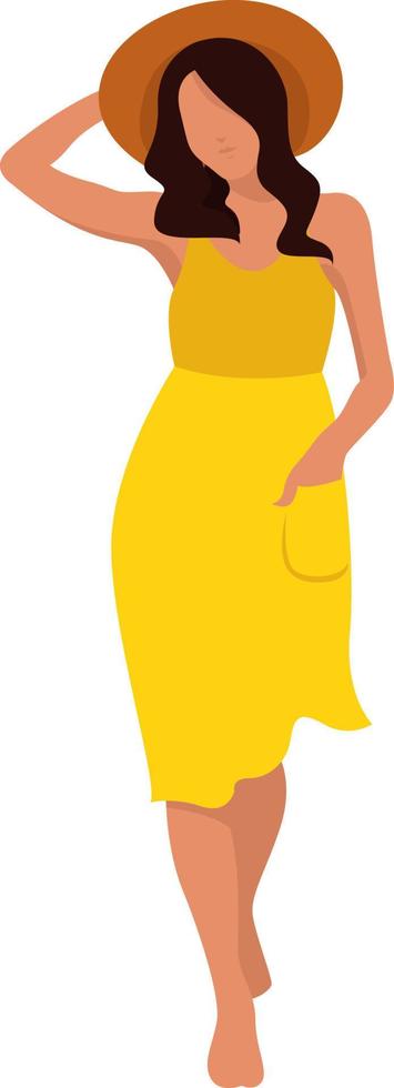 mulher de vestido amarelo, ilustração, vetor em fundo branco