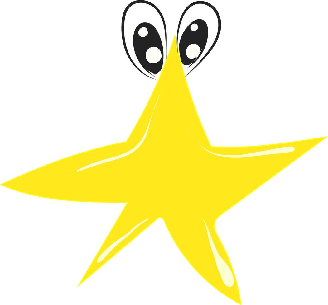 estrela amarela com olhos, ilustração, vetor em fundo branco.