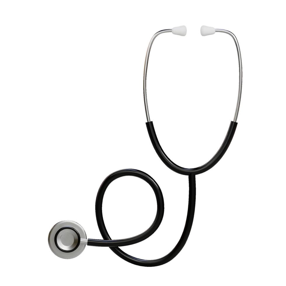 equipamento médico do estetoscópio 3d. símbolo de medicina, bem-estar e conceito de saúde online. ilustração vetorial realista de ícone isolado em fundo branco transparente vetor