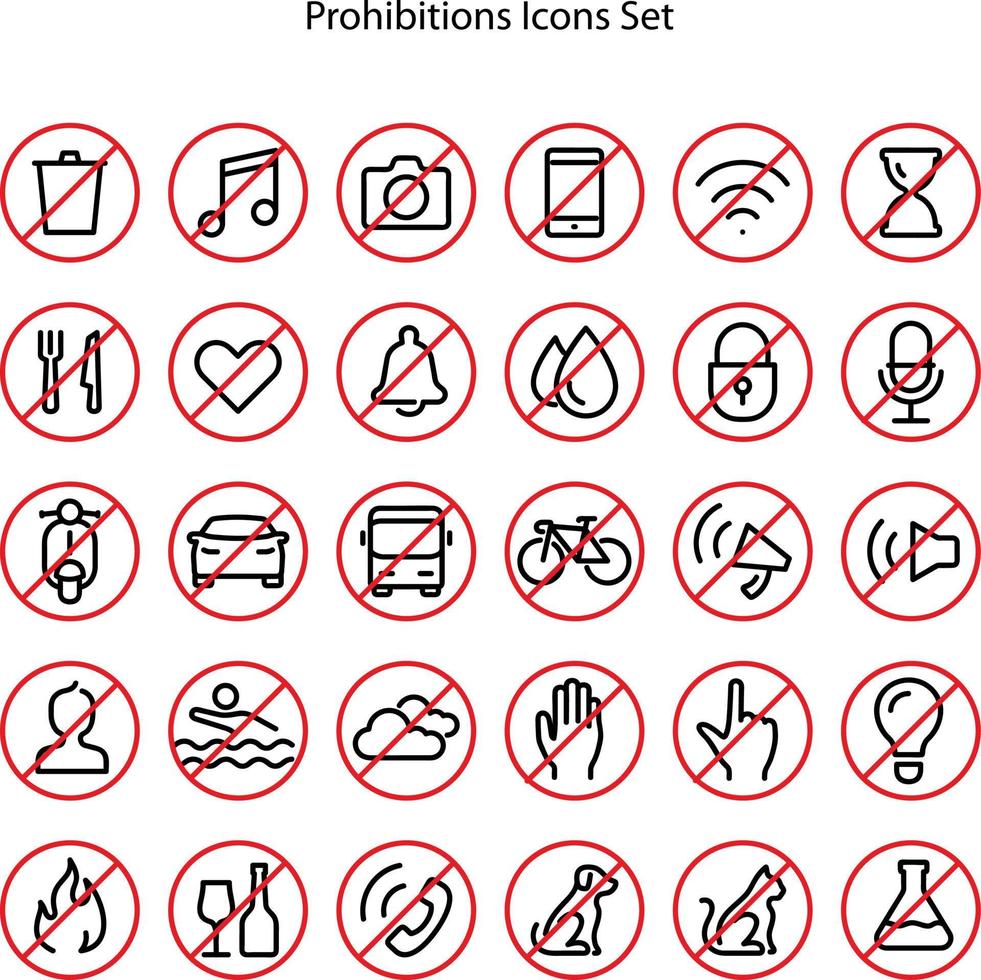 ícone de vetor proibido web net e ícones originais. modelo plano criado a partir de pictograma proibido. conjunto de ícones de proibição