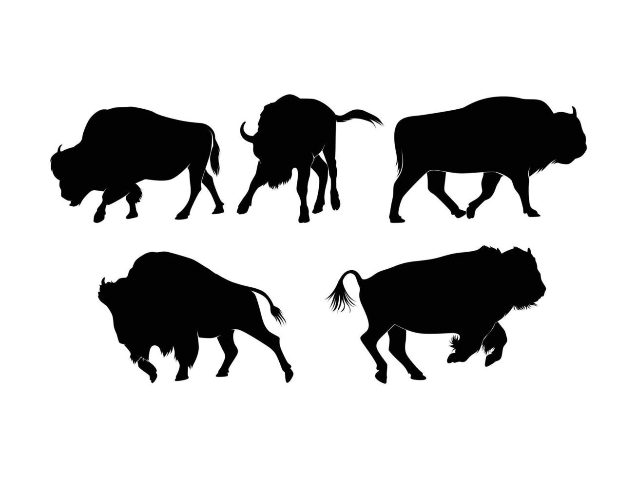 conjunto de silhueta de bisontes isolado em um fundo branco - ilustração vetorial vetor