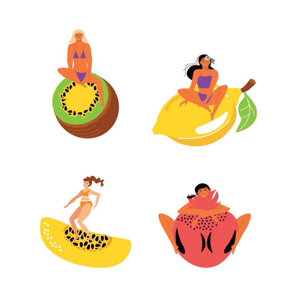 ilustrações de meninas com frutas vetor